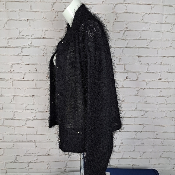 JAMIE Sadock Black Fuzzy Eylash Cardigan Sweater - Picture 8 of 13